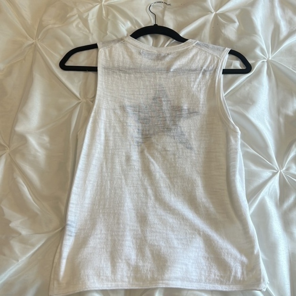 360 sweater white sleeveless t-shirt with blue and foil silver star size XS - Picture 3 of 5